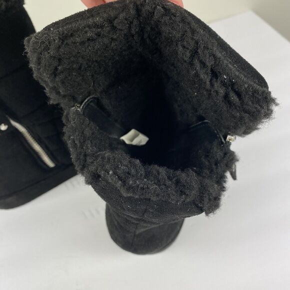 Madden Girl Ankle Boots 10 M Black Sherpa Lined Quilted Ski Snow Winter - Picture 4 of 7